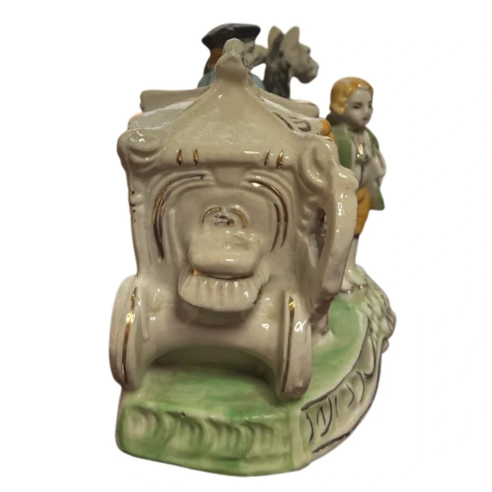 Vintage Courting Couple Horse Carriage Antique Porcelain Figurine Made in Japan